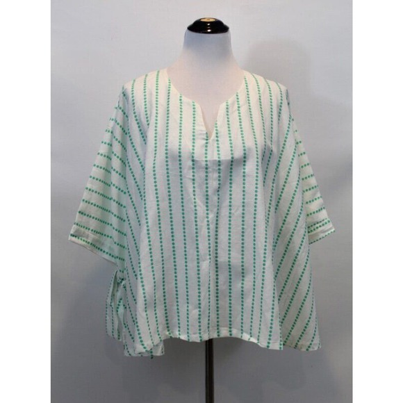 Brooke Wright Tops - BROOKE WRIGHT OS S M L Green White Dotted Stripe Caftan Poncho NWT Cotton Linen